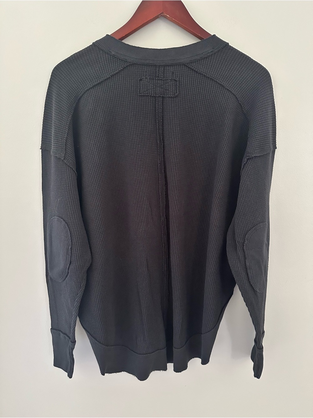 We The Free Relaxed Oversized Black Waffle Knit Thermal Top Sz Small - Picture 6 of 9